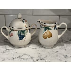 Noritake Keltcraft Nature's Bounty Sugar Bowl Jar Lid Creamer Cottagecore Fruit